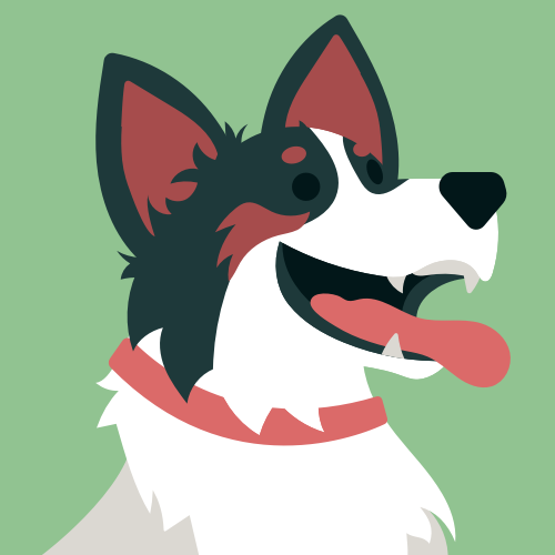 an illustrated portrait of Kira, a dog, barking